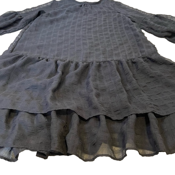 InWear Copenhagen Black Sheer Tiered Babydoll Dress, Balloon Sleeves, Size 4 - Picture 6 of 16